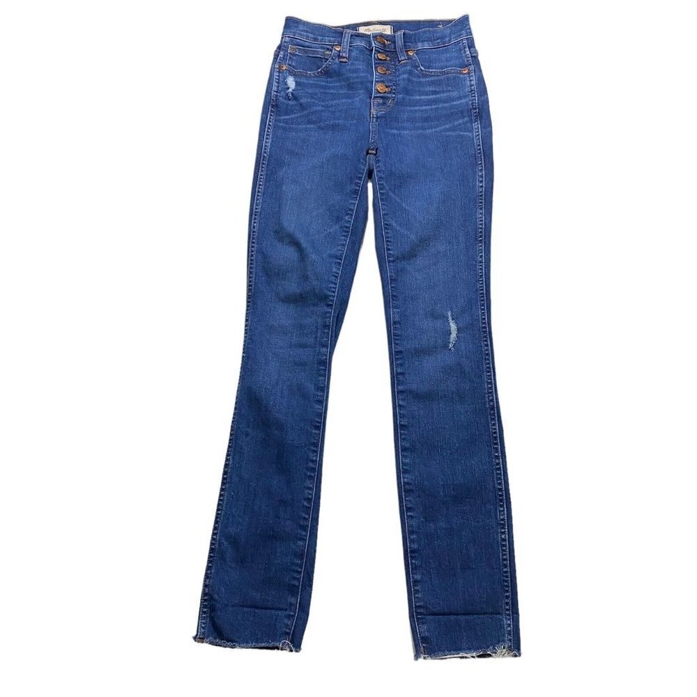 Madewell 10” High Rise Skinny Women Medium Wash Jeans Sz 23x27 Denim Raw Hem